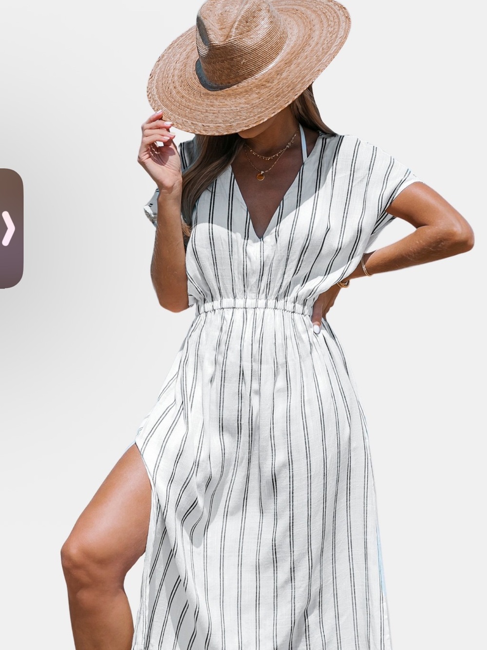 Cupshe NWT XS (S/MGOOD TOO) White & Black Stripe V-Neck Midi slit coverup Dress